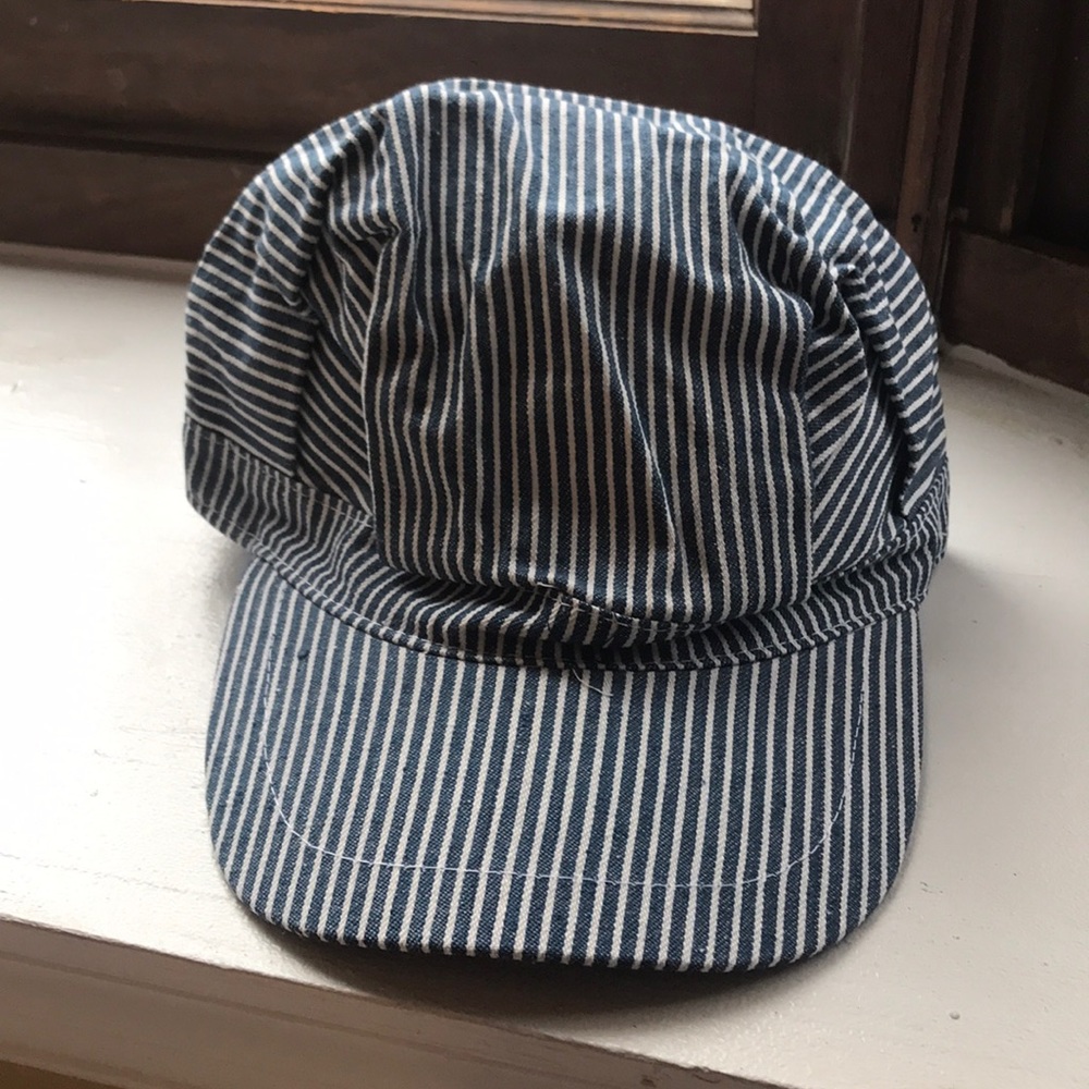 Toddler blue train engineer cap